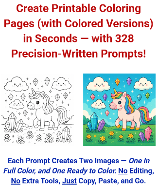 328 Prompts for Coloring Pages with Full-Color Versions