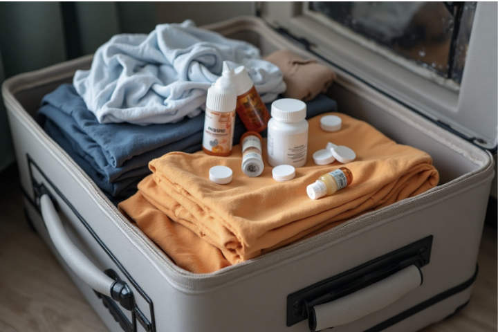 packed bag with medication how to become a travel agent